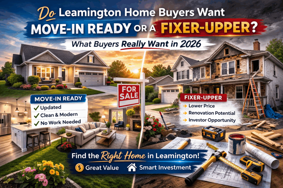 Comparison of move-in ready home and fixer-upper house in Leamington Ontario showing what buyers want in the Windsor-Essex real estate market