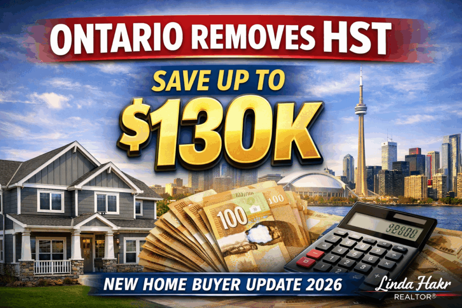 Ontario removes HST on new homes 2026 graphic showing tax savings for Windsor Essex and Leamington Ontario real estate buyers