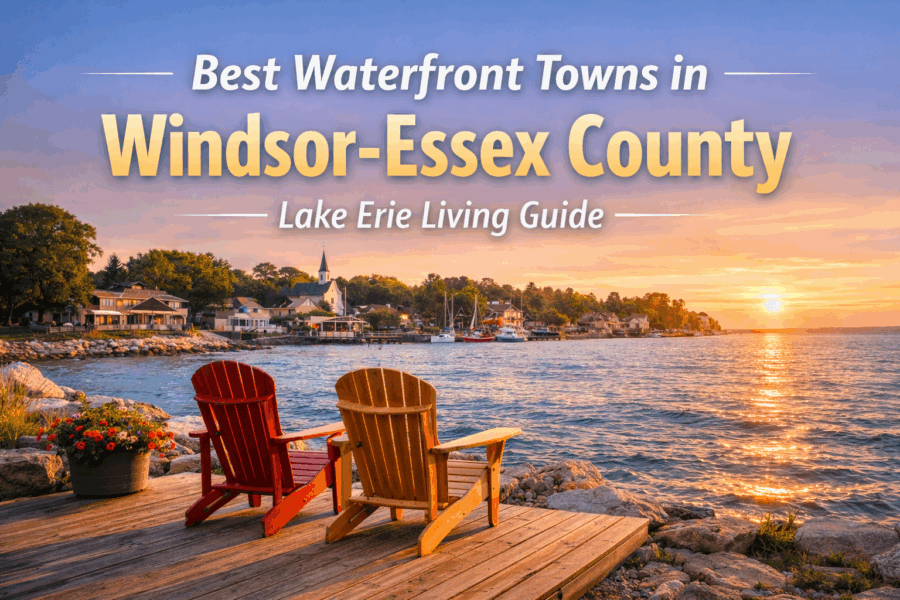 Waterfront living along Lake Erie in Windsor-Essex County with scenic views near Kingsville, Leamington, and Wheatley Ontario.