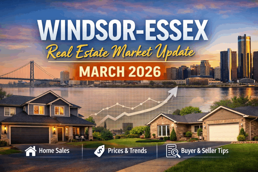 Windsor-Essex real estate market update March 2026 showing home price trends and housing market statistics for Windsor Ontario