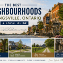 Illustration of the best neighbourhoods in Kingsville, Ontario, featuring historic downtown, newer subdivisions, rural countryside, and local community amenities.