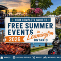 Free summer events in Leamington Ontario 2026 featuring waterfront concerts, Mill Street Market, Ribfest, Hogs for Hospice, and community festivals.