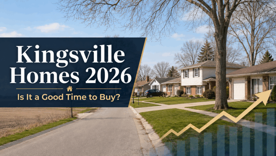 Kingsville, Ontario neighbourhood with detached homes and farmland for the 2026 housing market update