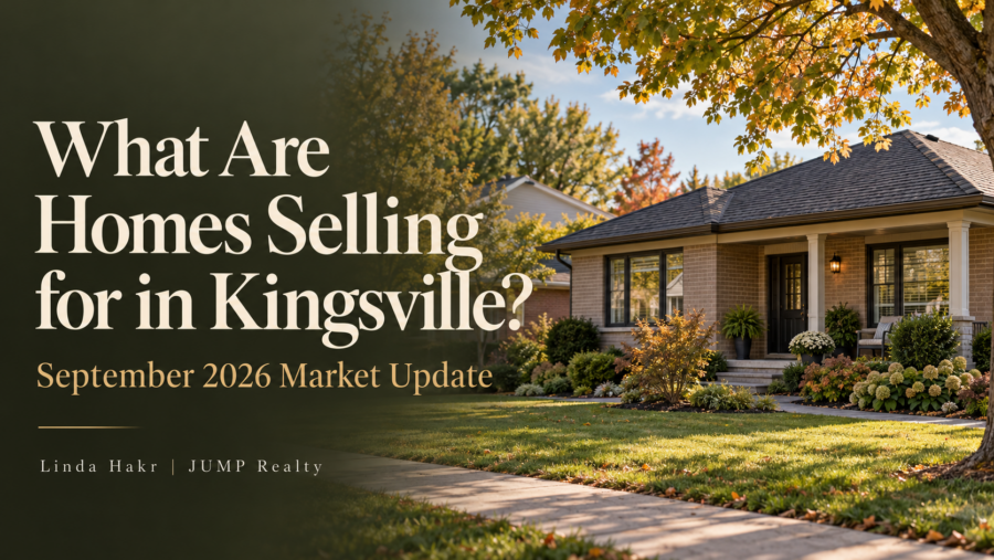 What are homes selling for in Kingsville? September 2026 market update graphic with an AI-generated bungalow in autumn.
